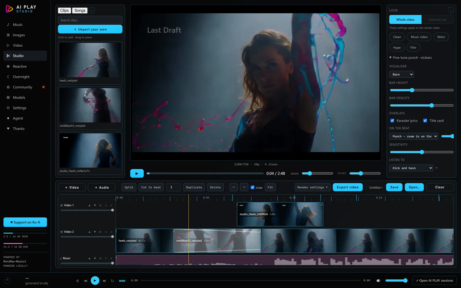 The timeline screen
