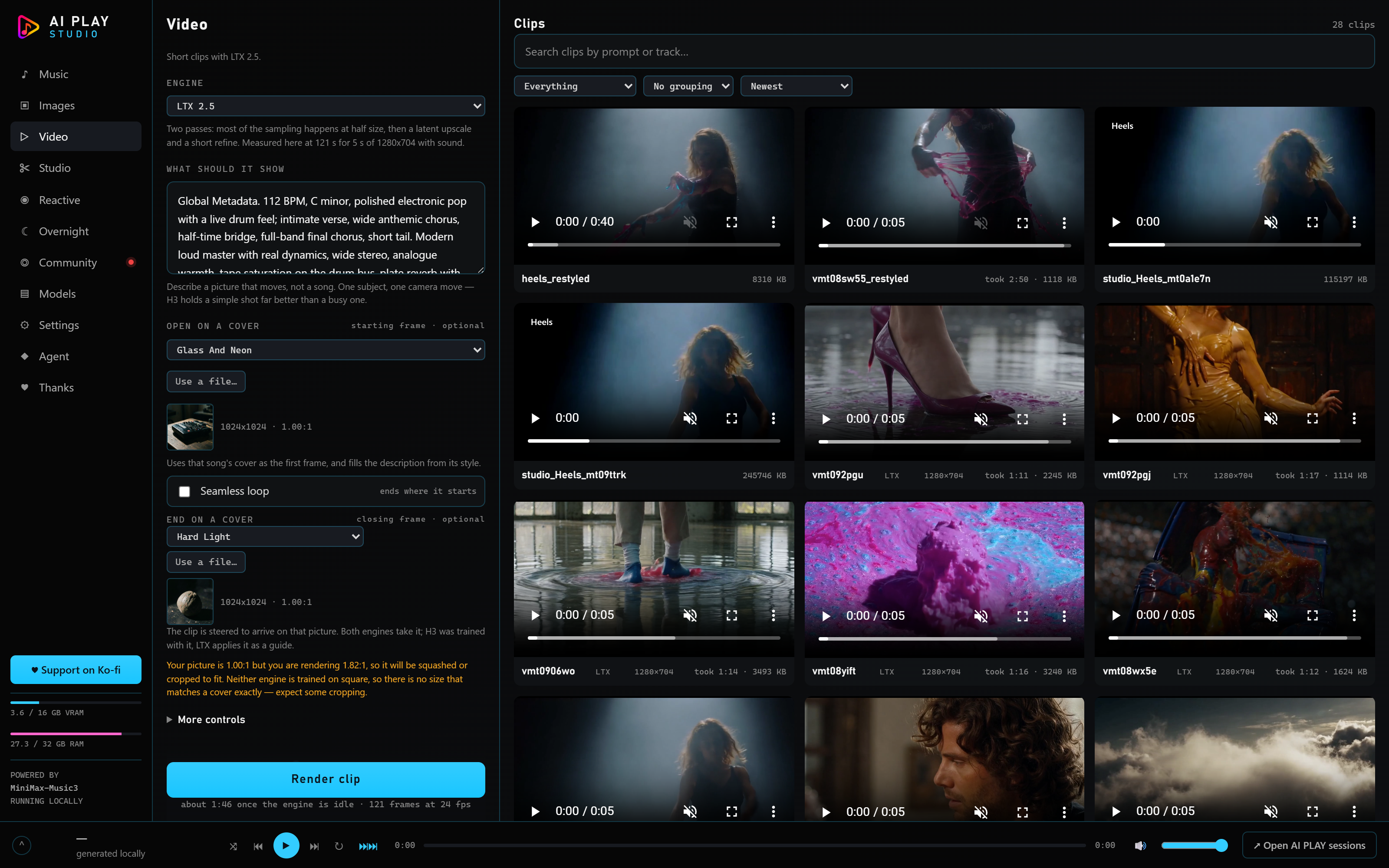 The Video view with a starting frame and a closing frame, both previewed